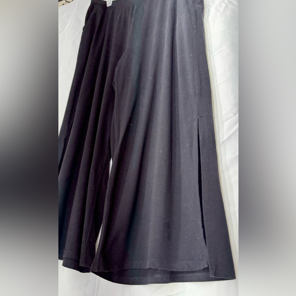 Eileen Fisher Fine Jersey Wide Leg Cropped Slit Pants Black Women's Size L - Picture 6 of 13